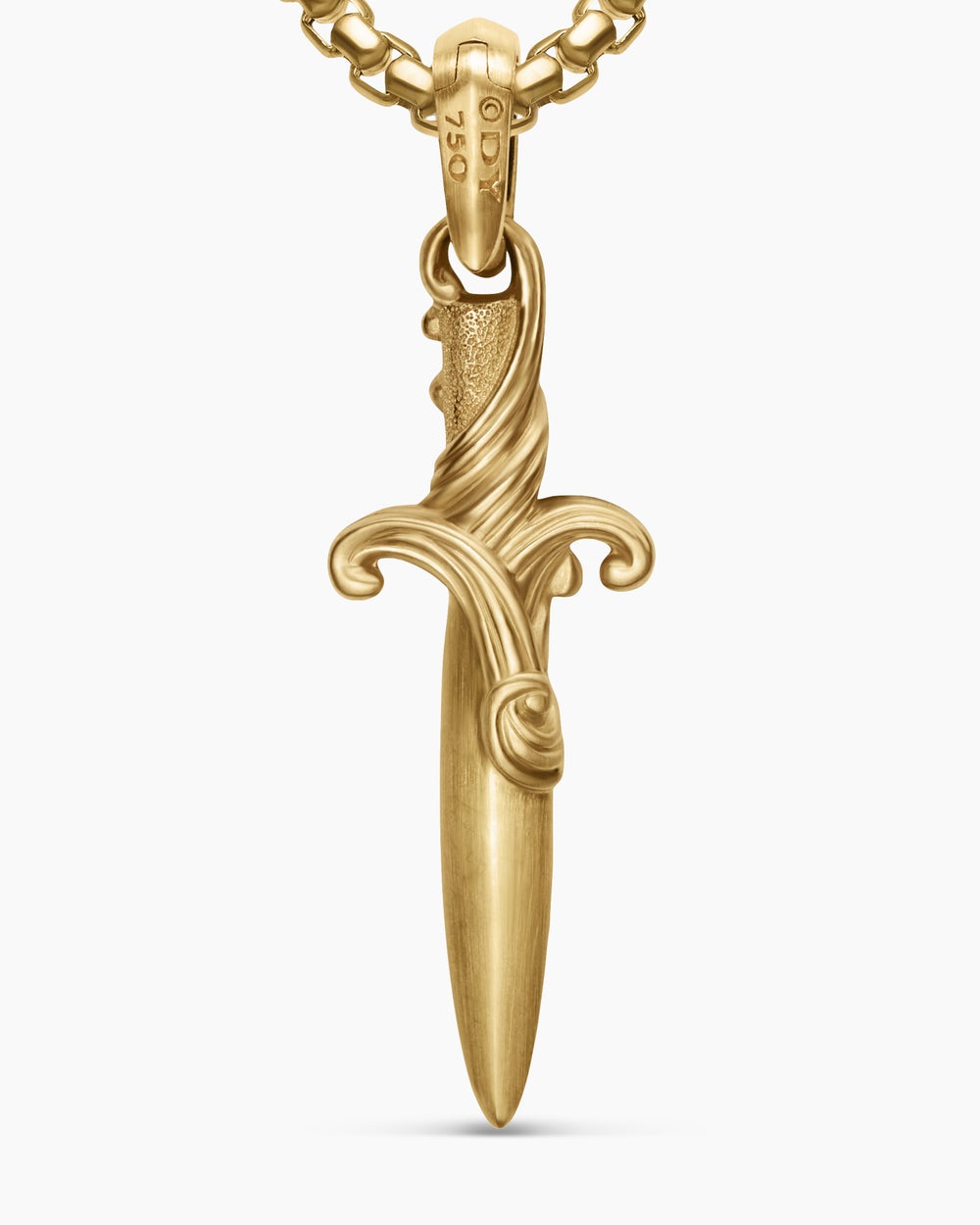 Mens Waves Dagger Amulet in 18K Yellow Gold with Diamonds, 31mm