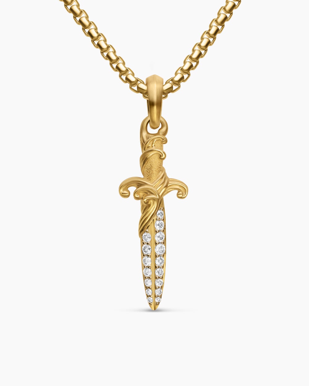 Mens Waves Dagger Amulet in 18K Yellow Gold with Diamonds, 31mm