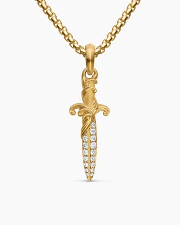 Waves Dagger Amulet in 18K Yellow Gold with Diamonds, 31mm
