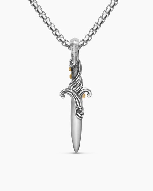 Mens Waves Dagger Amulet in Sterling Silver with 18K Yellow Gold, 31mm