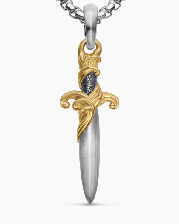 Waves Dagger Amulet in Sterling Silver with 18K Yellow Gold, 31mm