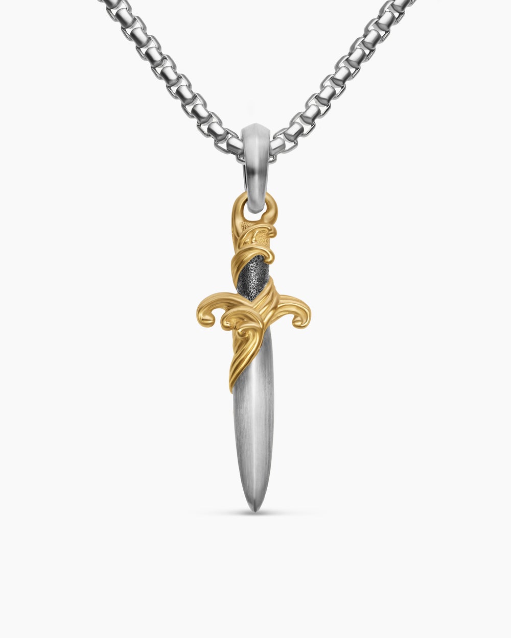Amulette en forme de dague Waves en argent sterling avec or jaune 18 carats, 31 mm hommes