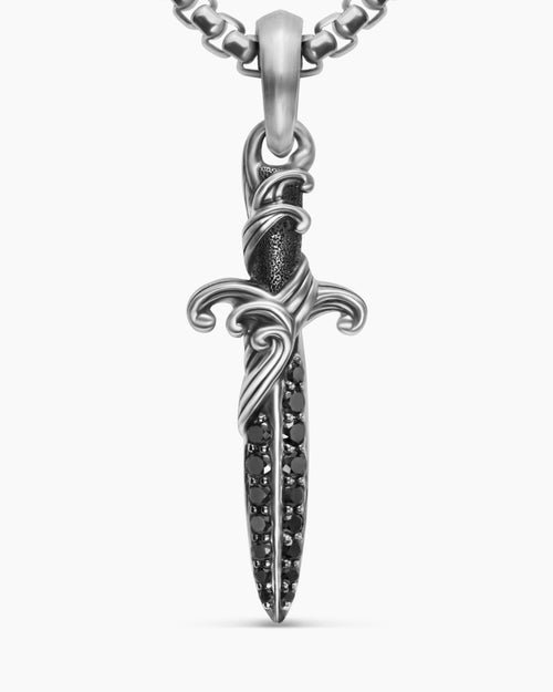 Mens Waves Dagger Amulet in Sterling Silver with Black Diamonds, 31mm