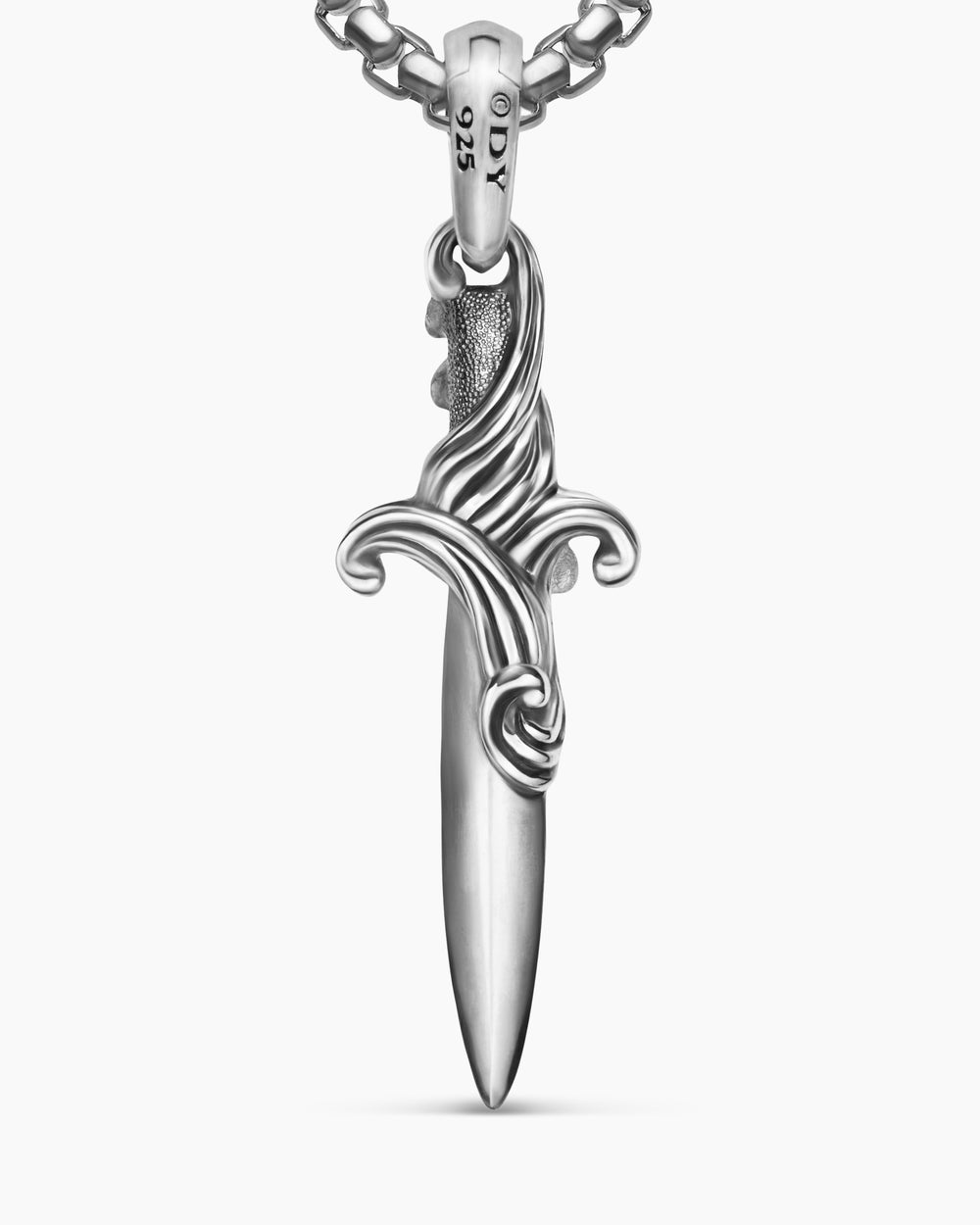 Amulette en forme de dague Waves en argent sterling avec diamants noirs, 31 mm hommes