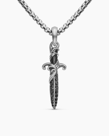 Waves Dagger Amulet in Sterling Silver with Black Diamonds, 31mm