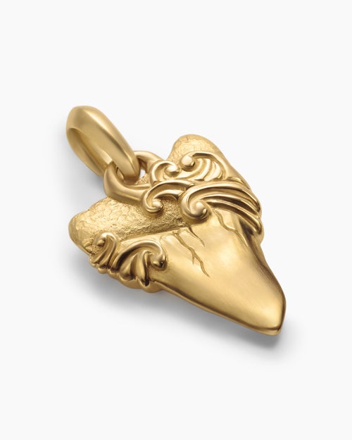 Mens Waves Shark Tooth Amulet in 18K Yellow Gold, 25mm