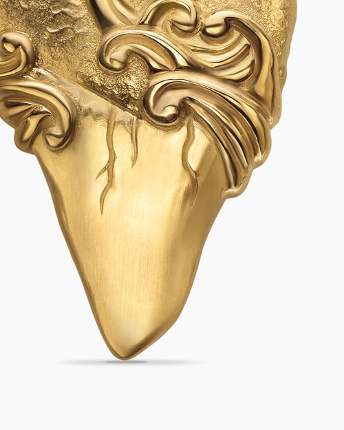 Mens Waves Shark Tooth Amulet in 18K Yellow Gold, 25mm