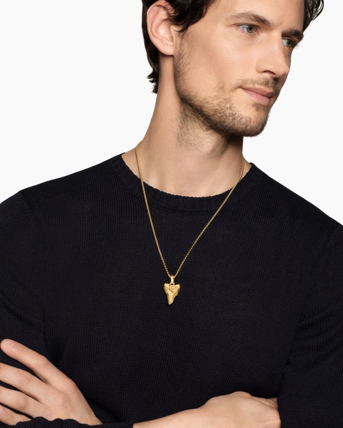 Mens Waves Shark Tooth Amulet in 18K Yellow Gold, 25mm