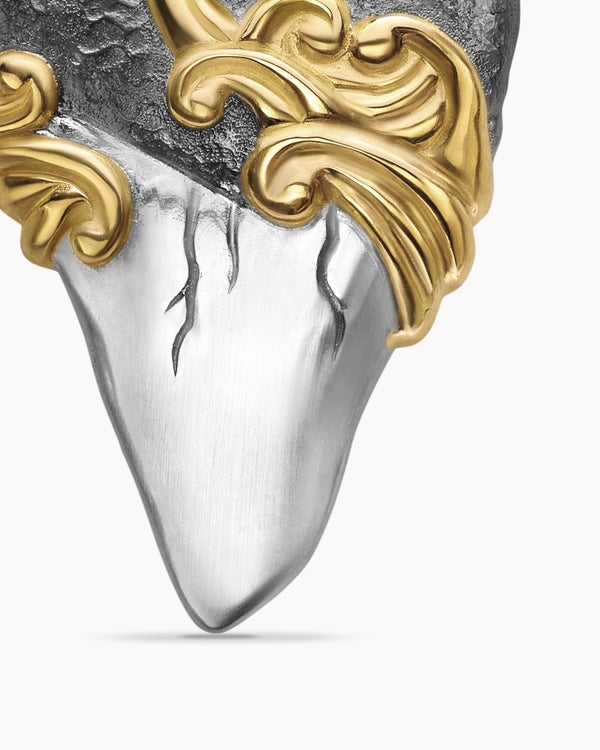 Waves Shark Tooth Amulet in Sterling Silver with 18K Yellow Gold, 25mm
