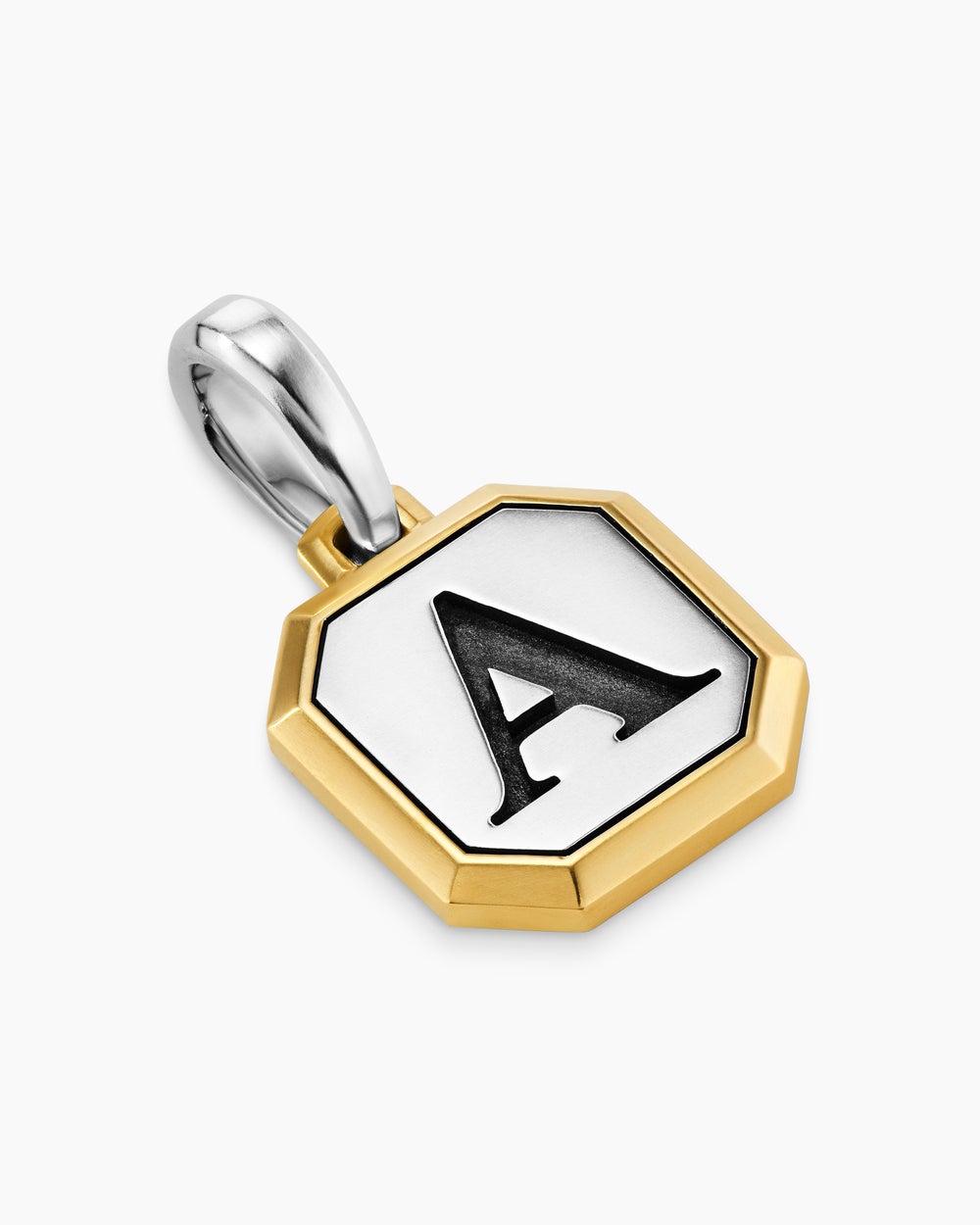 Mens A Initial Amulet in Sterling Silver with 14K Yellow Gold, 17mm
