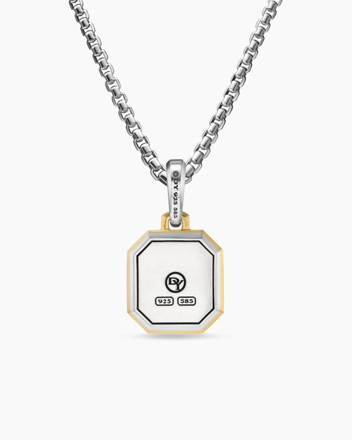 Mens A Initial Amulet in Sterling Silver with 14K Yellow Gold, 17mm