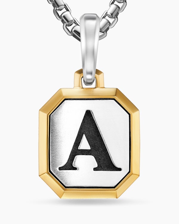 A Initial Amulet in Sterling Silver with 14K Yellow Gold, 17mm