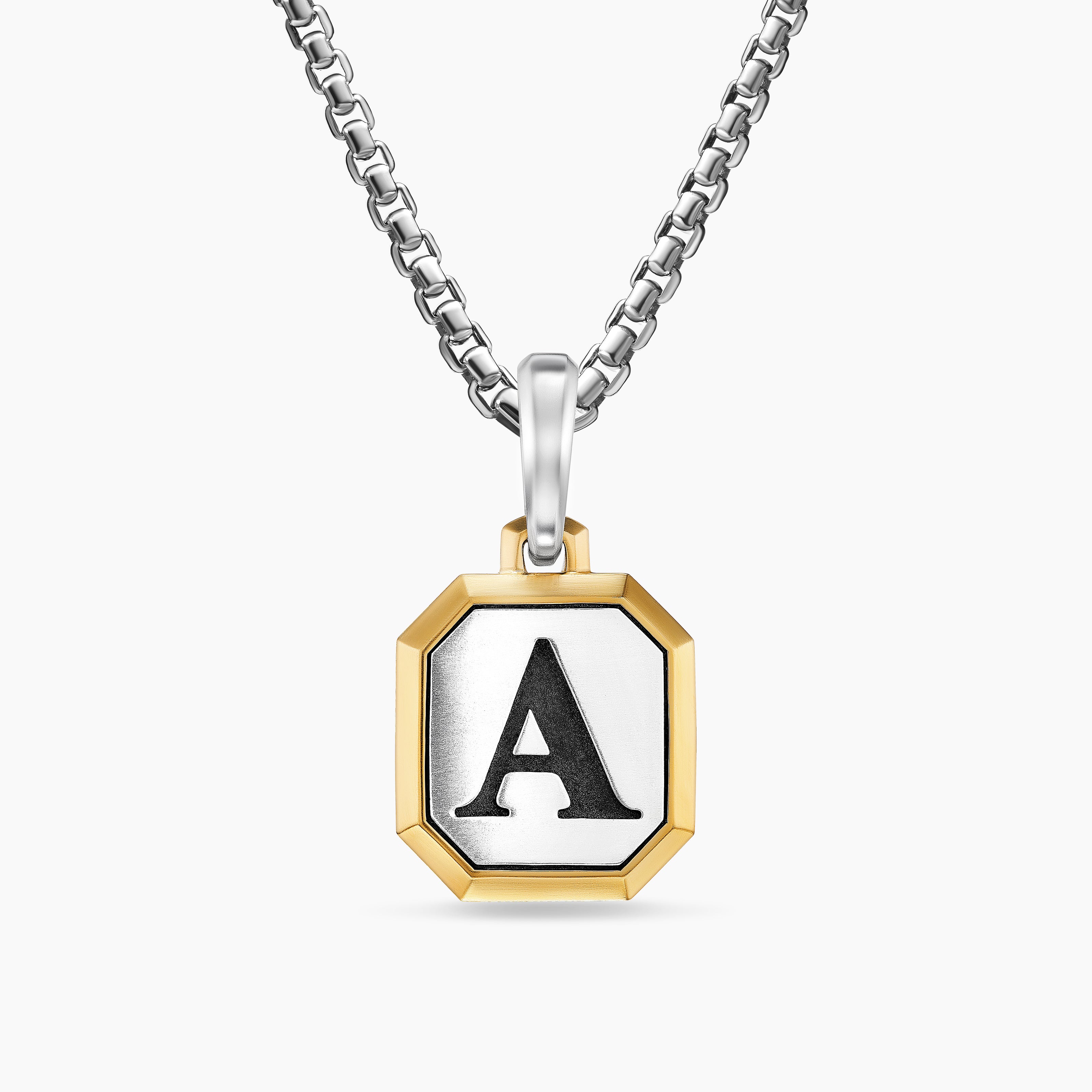 Mens A Initial Amulet in Sterling Silver with 14K Yellow Gold, 17mm