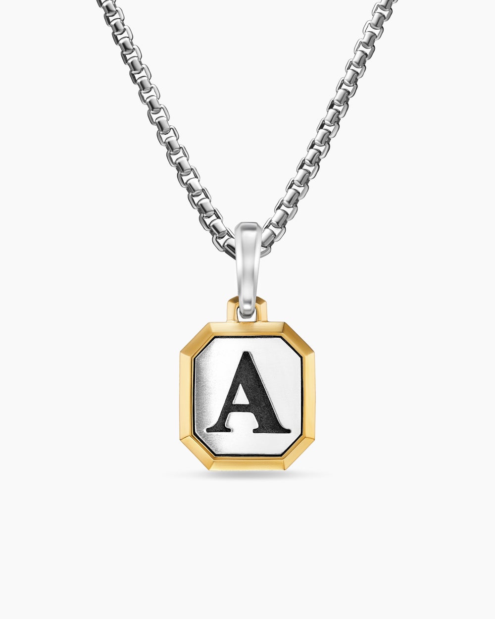 Mens A Initial Amulet in Sterling Silver with 14K Yellow Gold, 17mm
