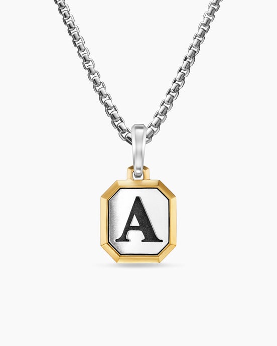 A Initial Amulet in Sterling Silver with 14K Yellow Gold, 17mm
