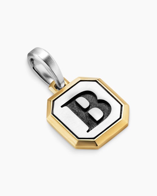 Mens B Initial Amulet in Sterling Silver with 14K Yellow Gold, 17mm