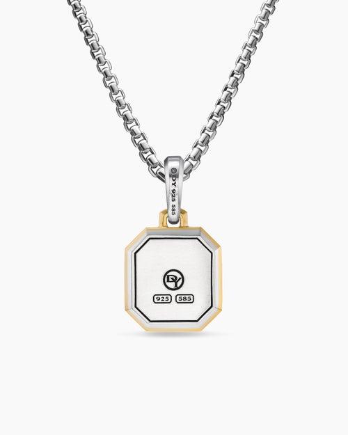 Mens B Initial Amulet in Sterling Silver with 14K Yellow Gold, 17mm