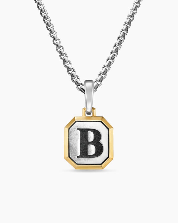 Amulette lettre B en argent sterling avec or jaune 14 carats, 17 mm