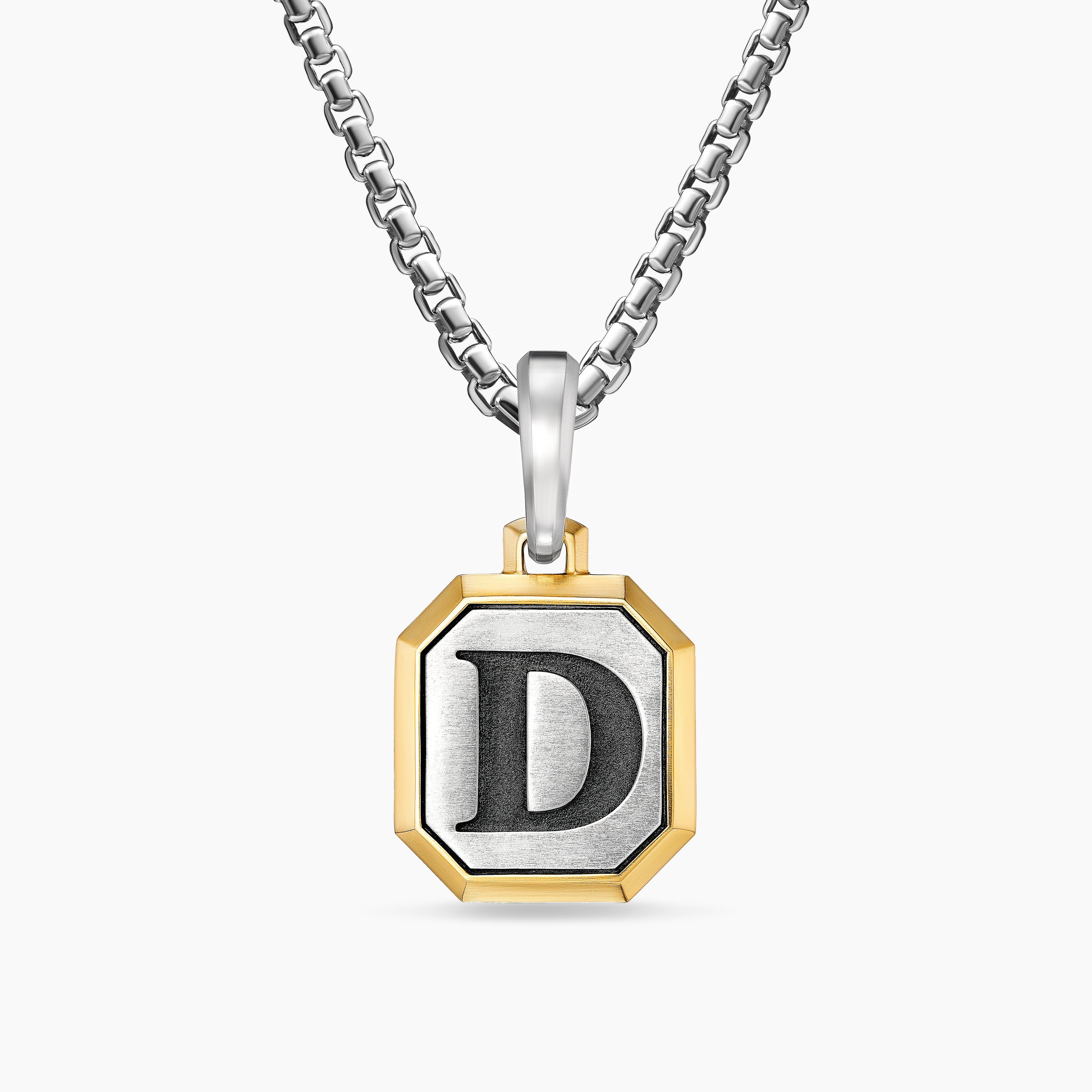 Amulette lettre D en argent sterling avec or jaune 14 carats, 17 mm hommes 