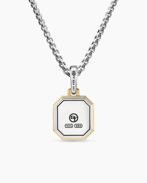 Mens E Initial Amulet in Sterling Silver with 14K Yellow Gold, 17mm