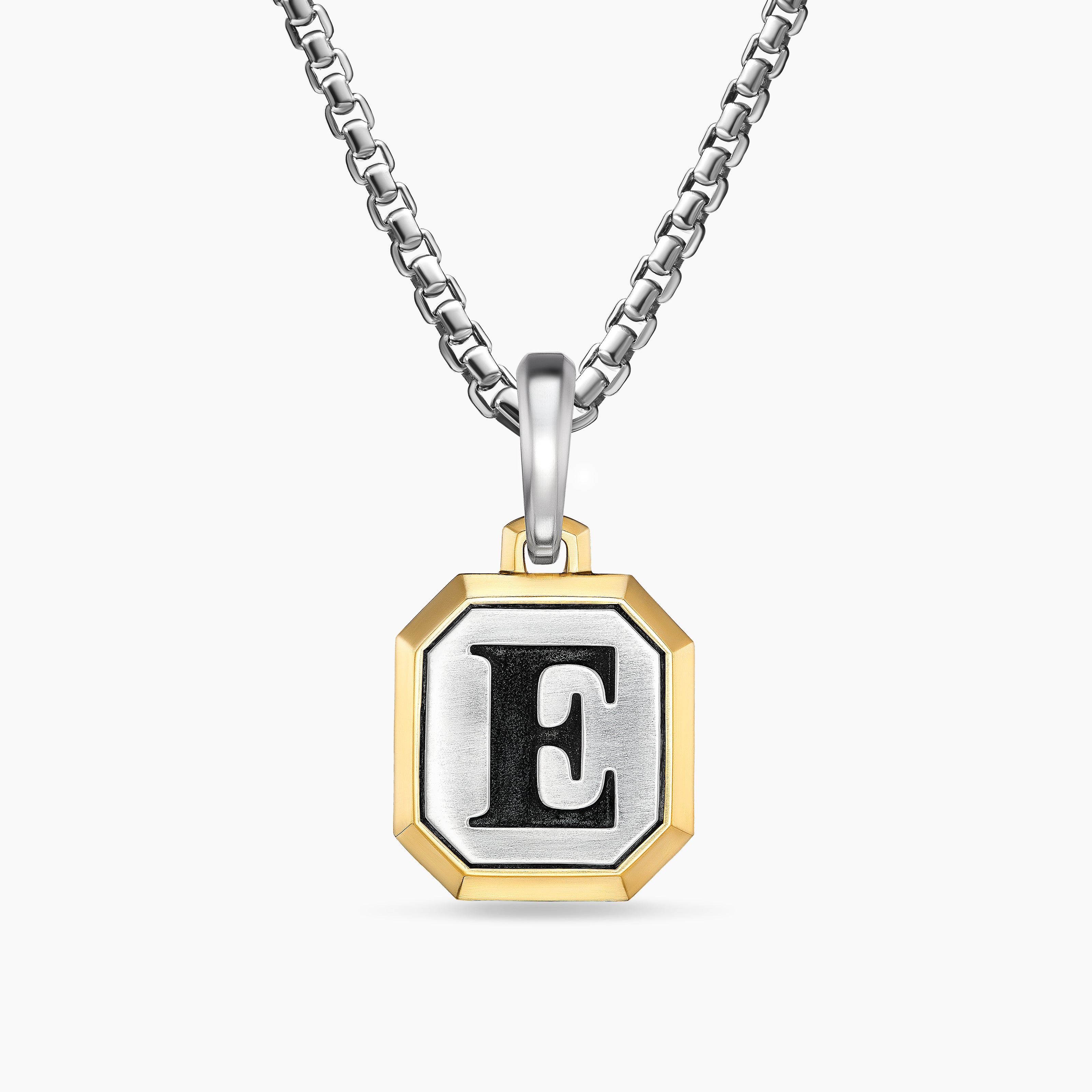 Amulette lettre E en argent sterling avec or jaune 14 carats, 17 mm hommes 