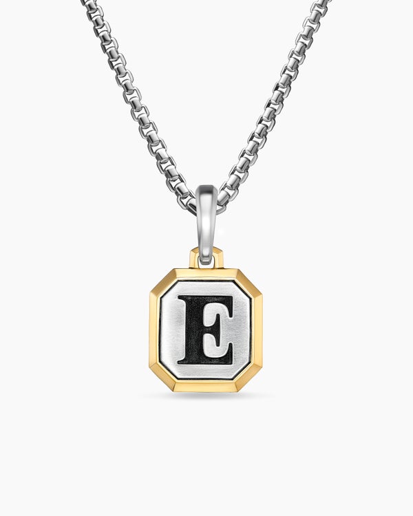 E Initial Amulet in Sterling Silver with 14K Yellow Gold, 17mm