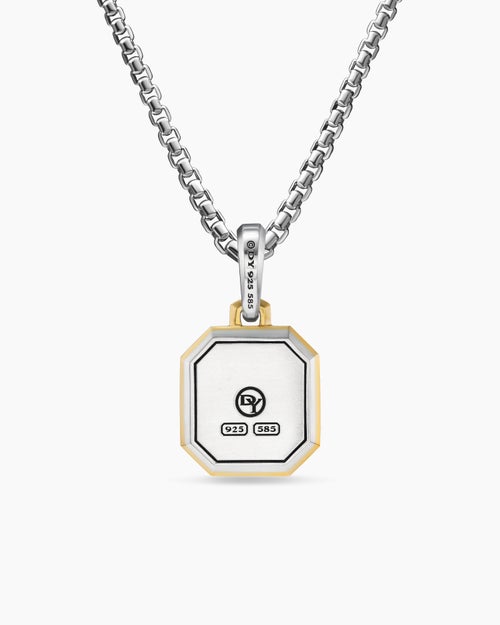 Mens F Initial Amulet in Sterling Silver with 14K Yellow Gold, 17mm