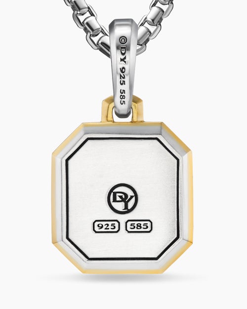 Mens F Initial Amulet in Sterling Silver with 14K Yellow Gold, 17mm