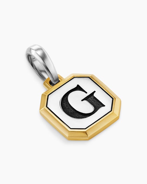 Mens G Initial Amulet in Sterling Silver with 14K Yellow Gold, 17mm
