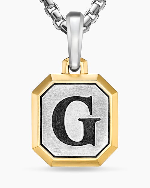 Mens G Initial Amulet in Sterling Silver with 14K Yellow Gold, 17mm