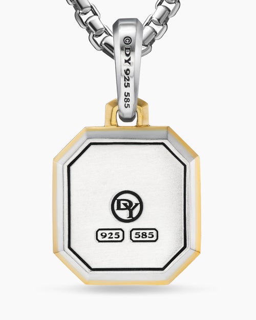 Mens I Initial Amulet in Sterling Silver with 14K Yellow Gold, 17mm