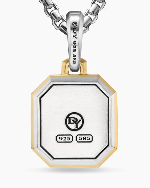 Mens J Initial Amulet in Sterling Silver with 14K Yellow Gold, 17mm