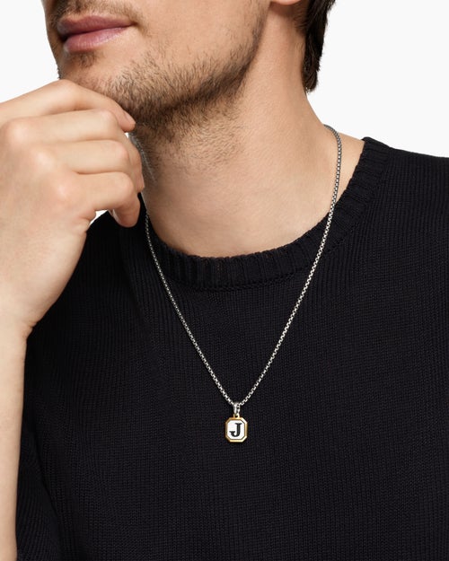 Mens J Initial Amulet in Sterling Silver with 14K Yellow Gold, 17mm