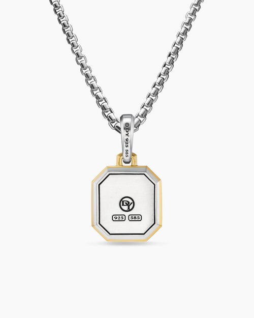 Mens L Initial Amulet in Sterling Silver with 14K Yellow Gold, 17mm