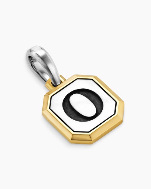 Mens O Initial Amulet in Sterling Silver with 14K Yellow Gold, 17mm