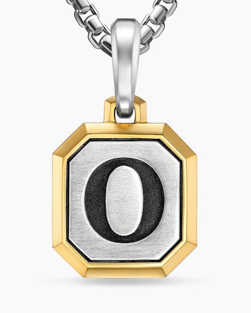 Mens O Initial Amulet in Sterling Silver with 14K Yellow Gold, 17mm