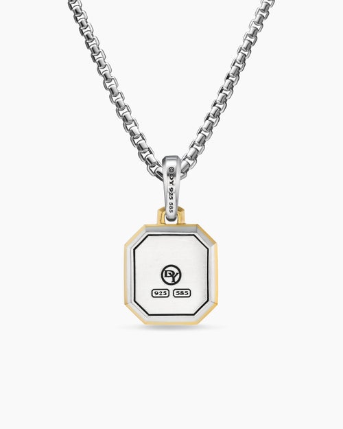 Mens T Initial Amulet in Sterling Silver with 14K Yellow Gold, 17mm