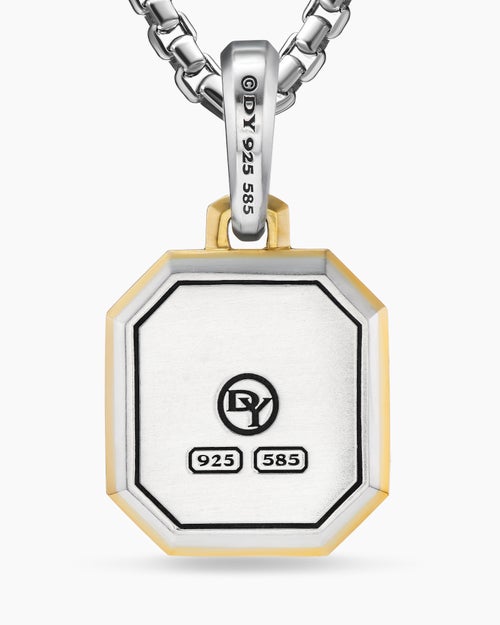 Mens U Initial Amulet in Sterling Silver with 14K Yellow Gold, 17mm