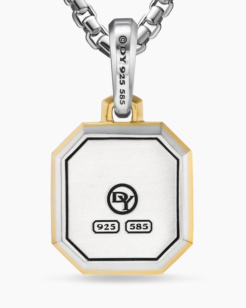 Mens V Initial Amulet in Sterling Silver with 14K Yellow Gold, 17mm
