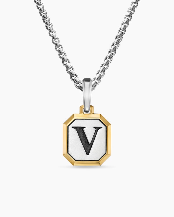 A Initial Amulet in Sterling Silver with 14K Yellow Gold, 17mm