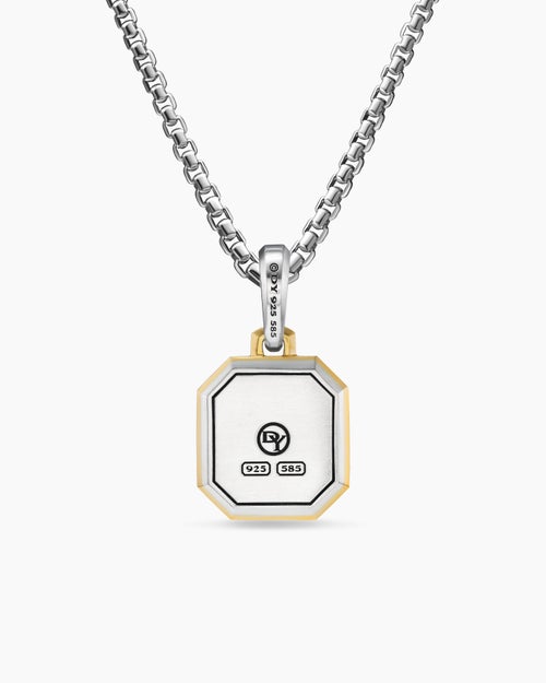 Mens X Initial Amulet in Sterling Silver with 14K Yellow Gold, 17mm