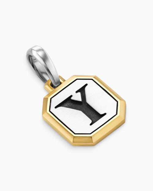 Mens Y Initial Amulet in Sterling Silver with 14K Yellow Gold, 17mm
