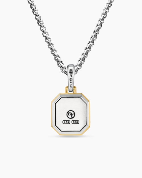 Mens Y Initial Amulet in Sterling Silver with 14K Yellow Gold, 17mm