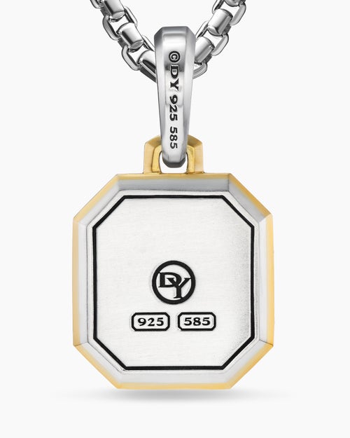 Mens Y Initial Amulet in Sterling Silver with 14K Yellow Gold, 17mm