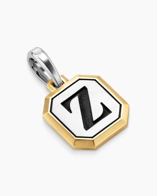 Mens Z Initial Amulet in Sterling Silver with 14K Yellow Gold, 17mm