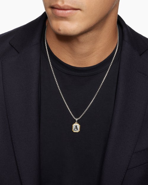 Mens Z Initial Amulet in Sterling Silver with 14K Yellow Gold, 17mm
