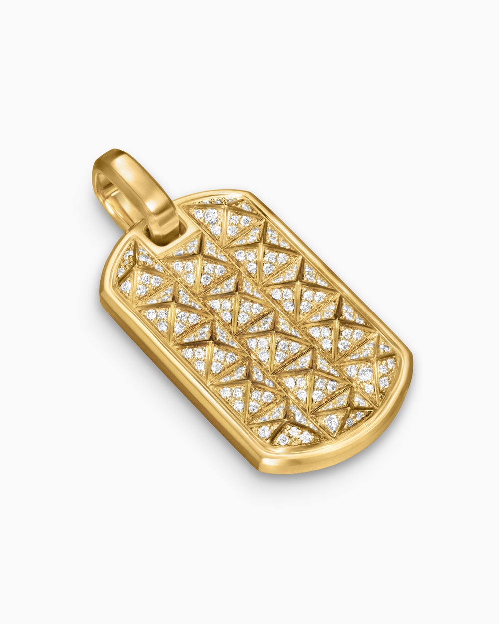 Mens Pyramid Tag in 18K Yellow Gold with Diamonds, 35mm