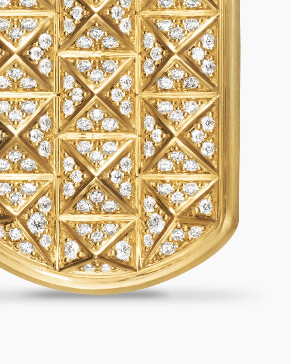 Mens Pyramid Tag in 18K Yellow Gold with Diamonds, 35mm