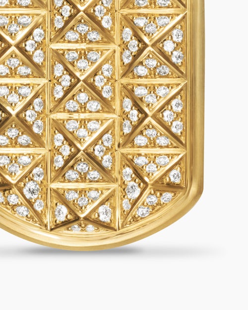 Mens Pyramid Tag in 18K Yellow Gold with Diamonds, 35mm