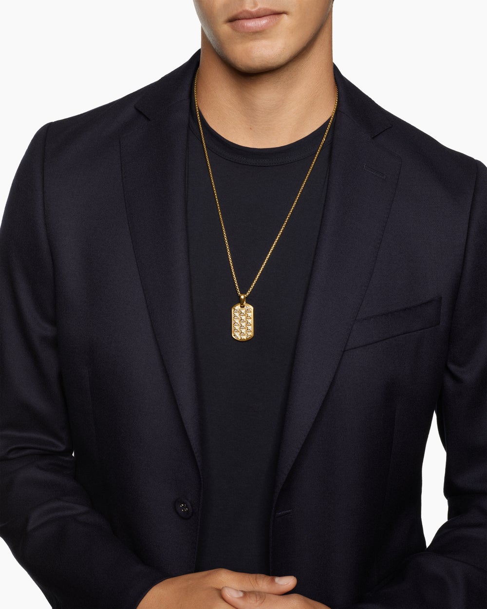 Mens Pyramid Tag in 18K Yellow Gold with Diamonds, 35mm